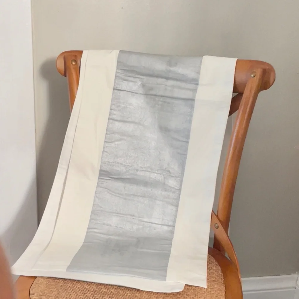 West Elm painted silver white table runner 14 x 90 cotton